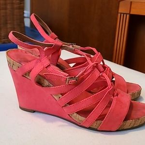 A2 size 8 suede wedge heel sandals